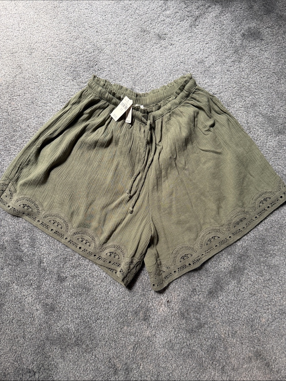 aerie Olive Scalloped-Hem High Waist Shorts